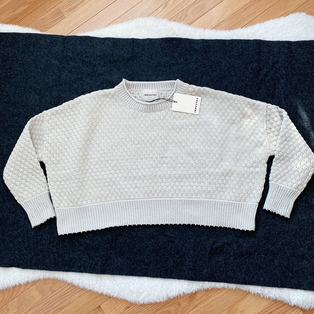 Industry Women's Cropped Crafted Knit Sweater, Ivory, Size Xs